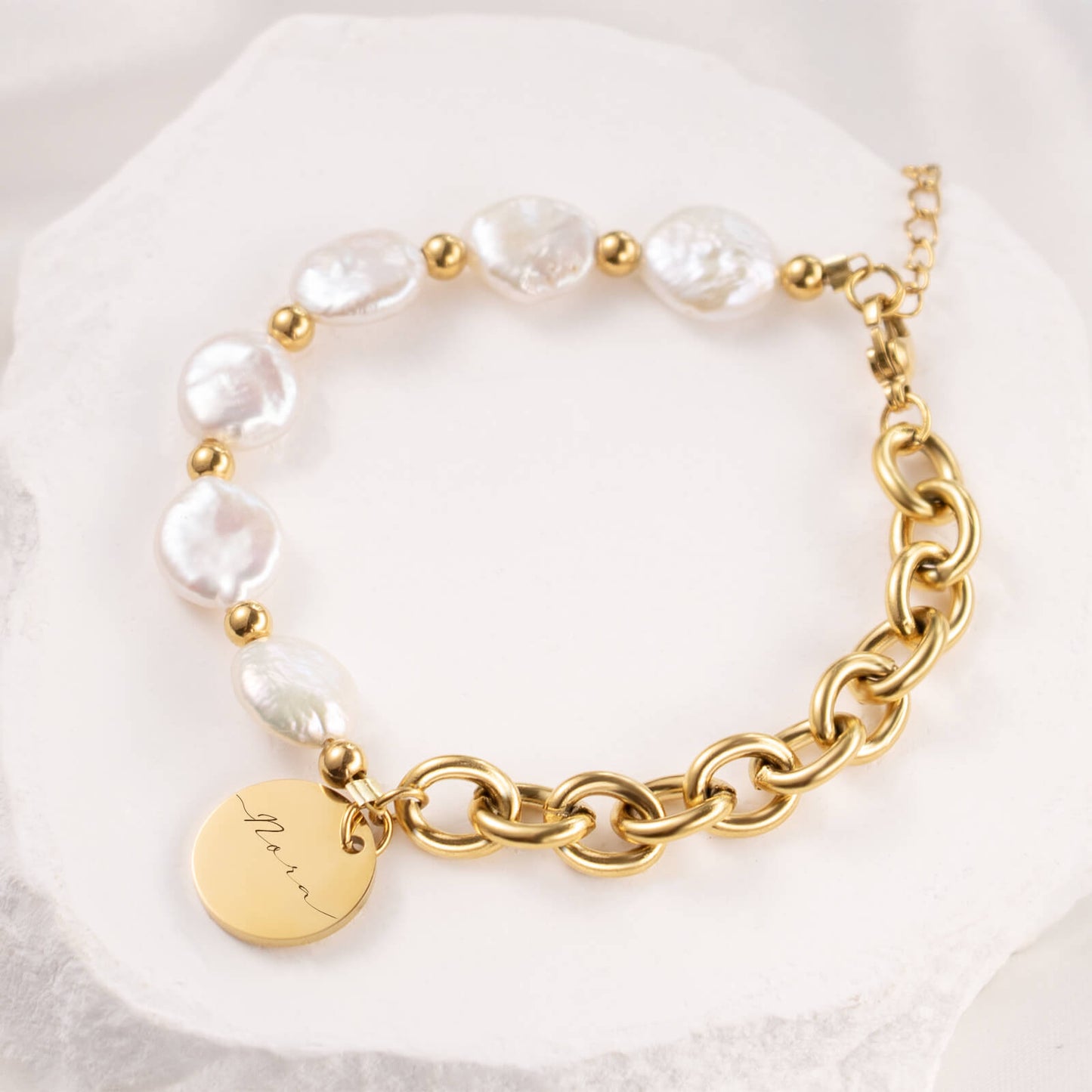 Custom Baroque Pearl Initial Bracelet
