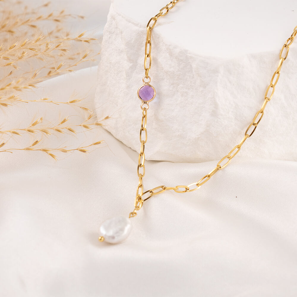 Custom Birthstone Baroque Pearl Necklace