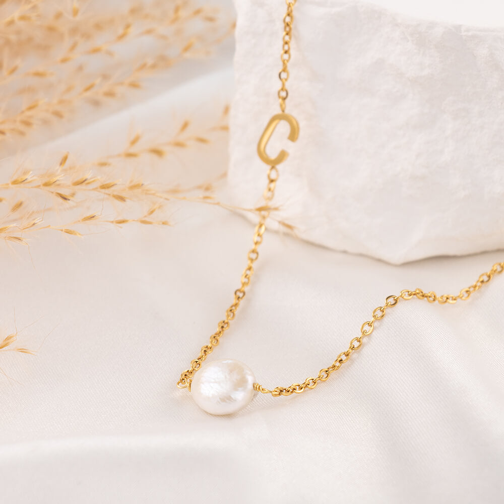 Baroque Pearl Initial Necklace