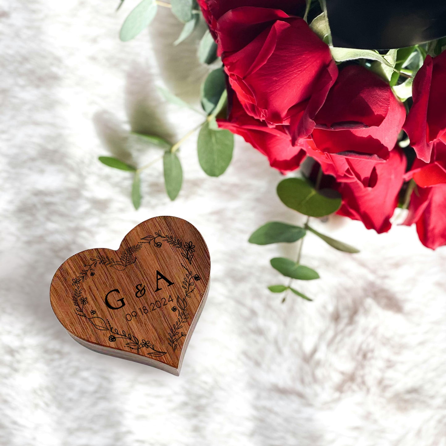 Personalized Heart Walnut Ring Box