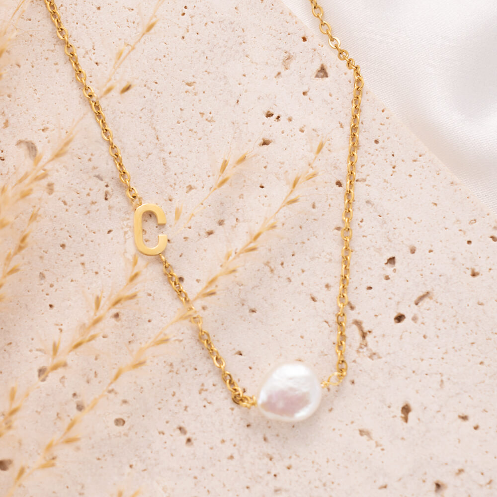 Baroque Pearl Initial Necklace