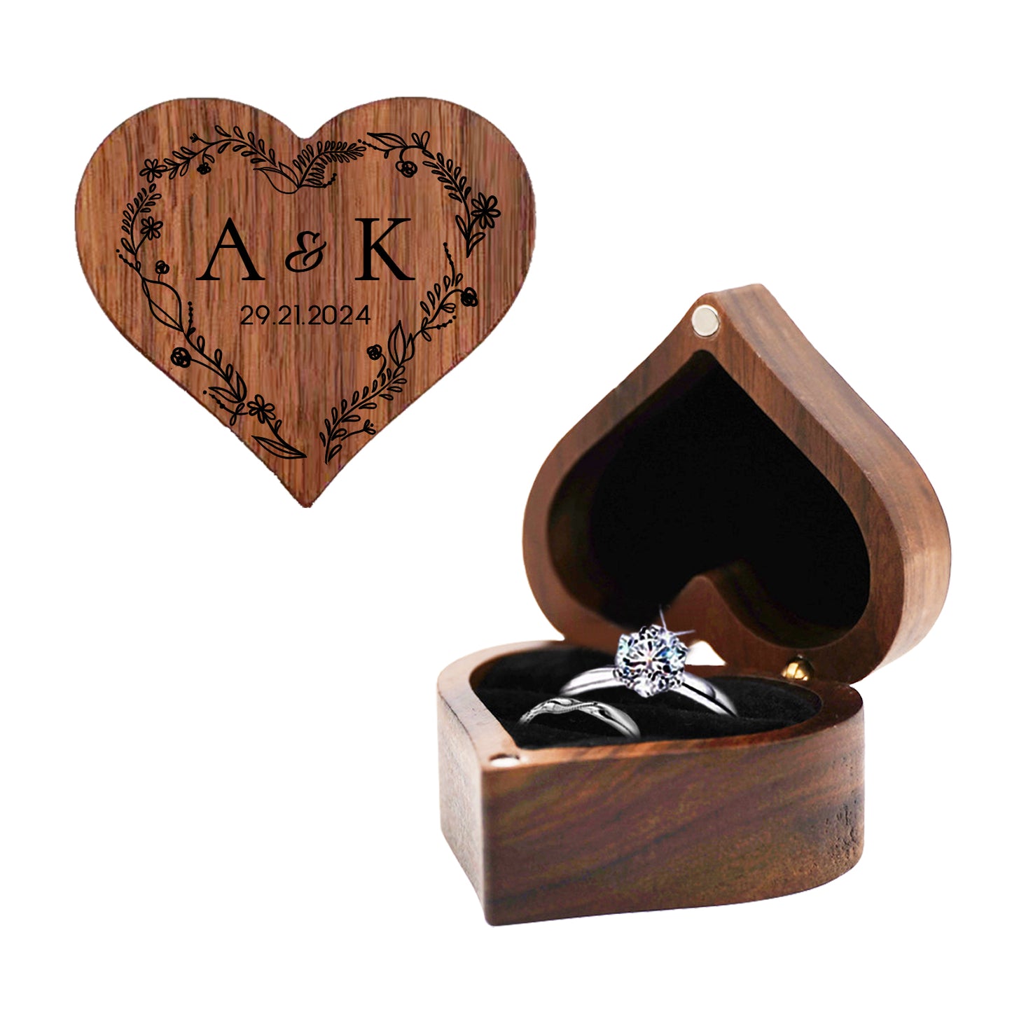 Heart Walnut Ring Box