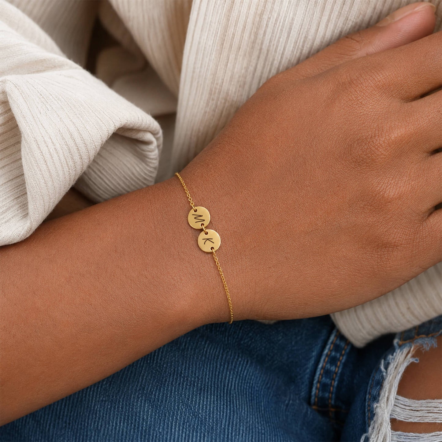 Initial Disc Bracelet