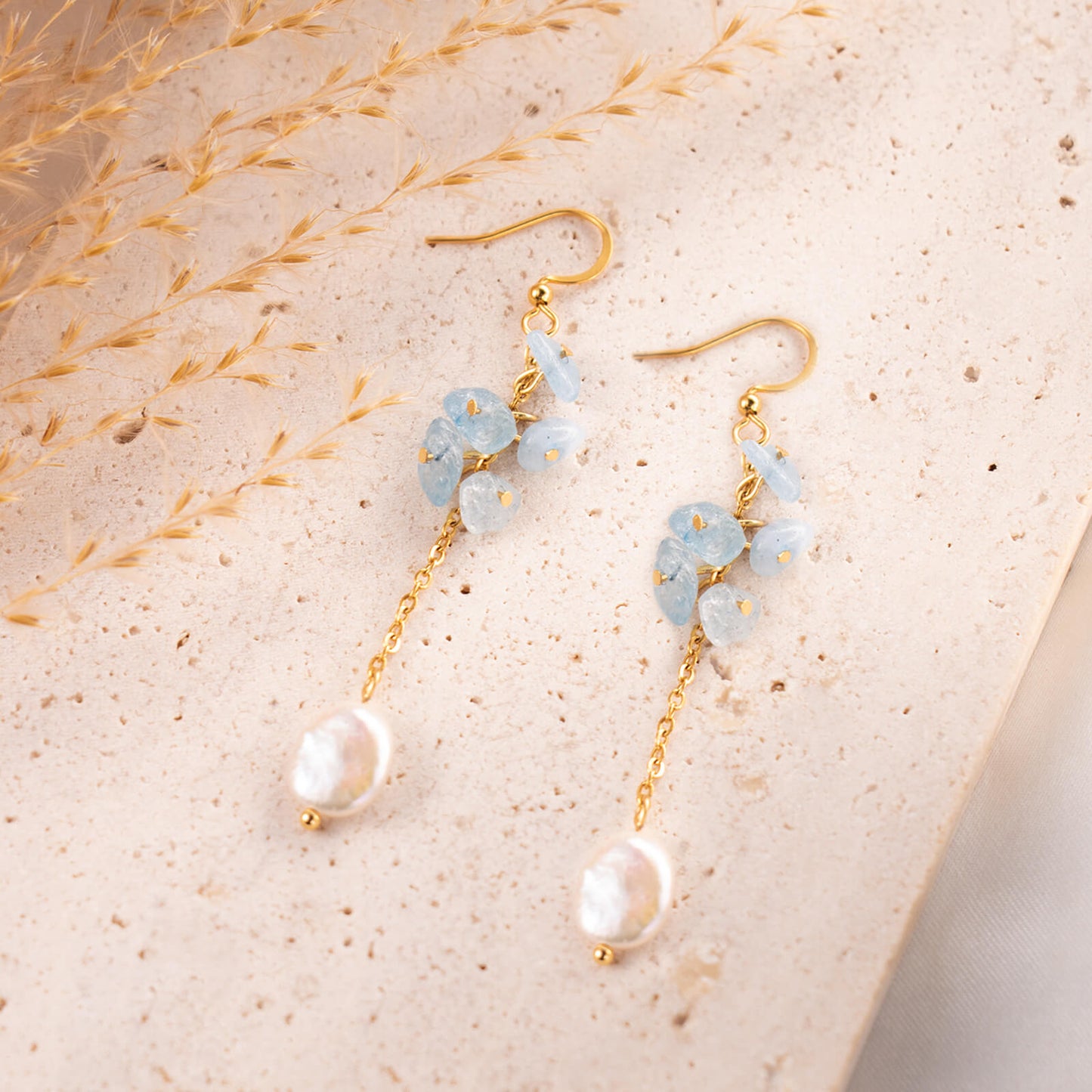 Blue Crystal Baroque Pearl Earrings