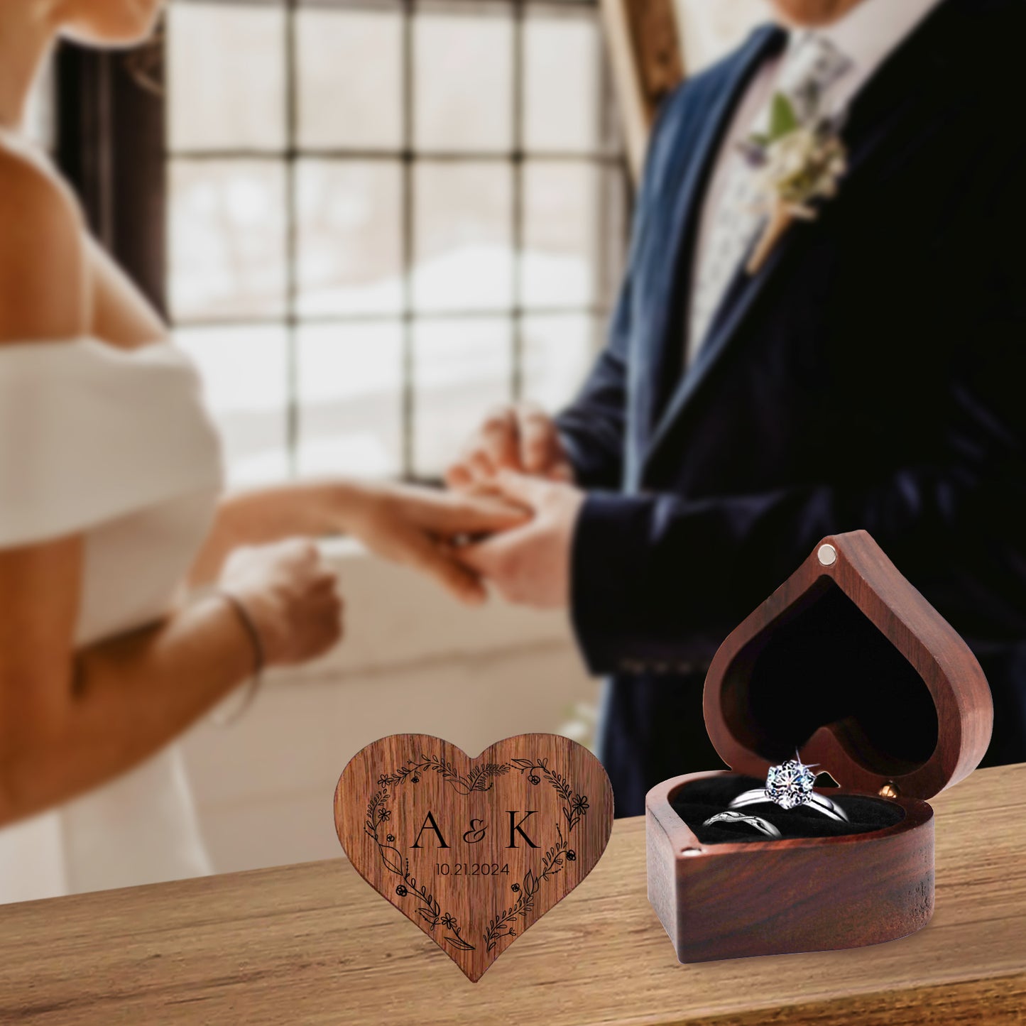 Heart Walnut Ring Box