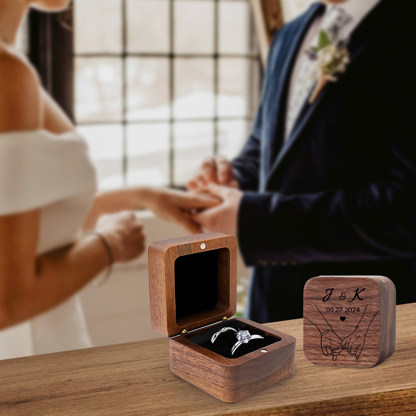 Square Walnut Ring Box