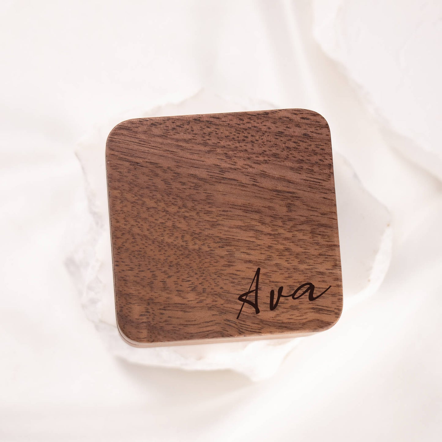 Square Walnut Wood Jewelry Box