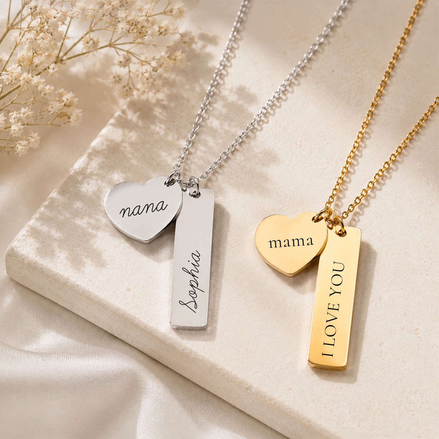 Custom Heart Charm Name Necklace