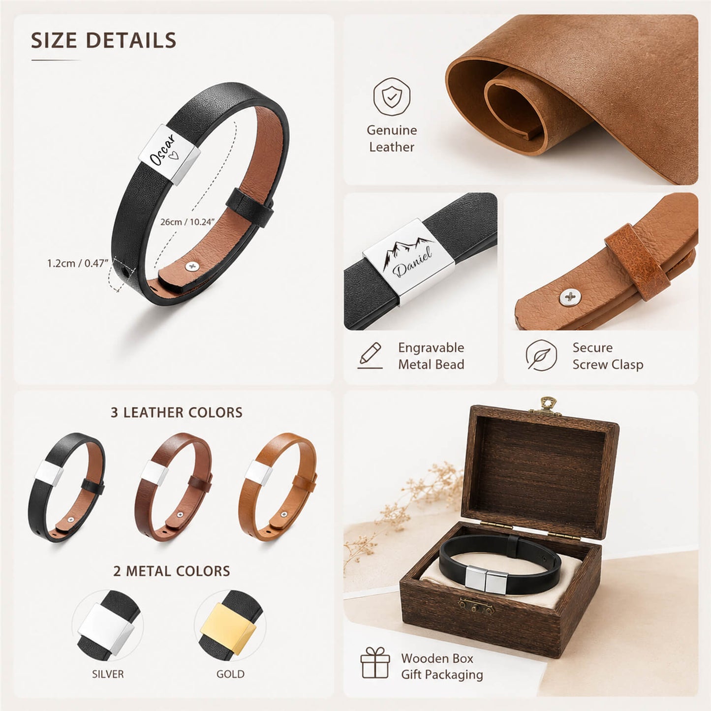 Engraved Leather Bracelet