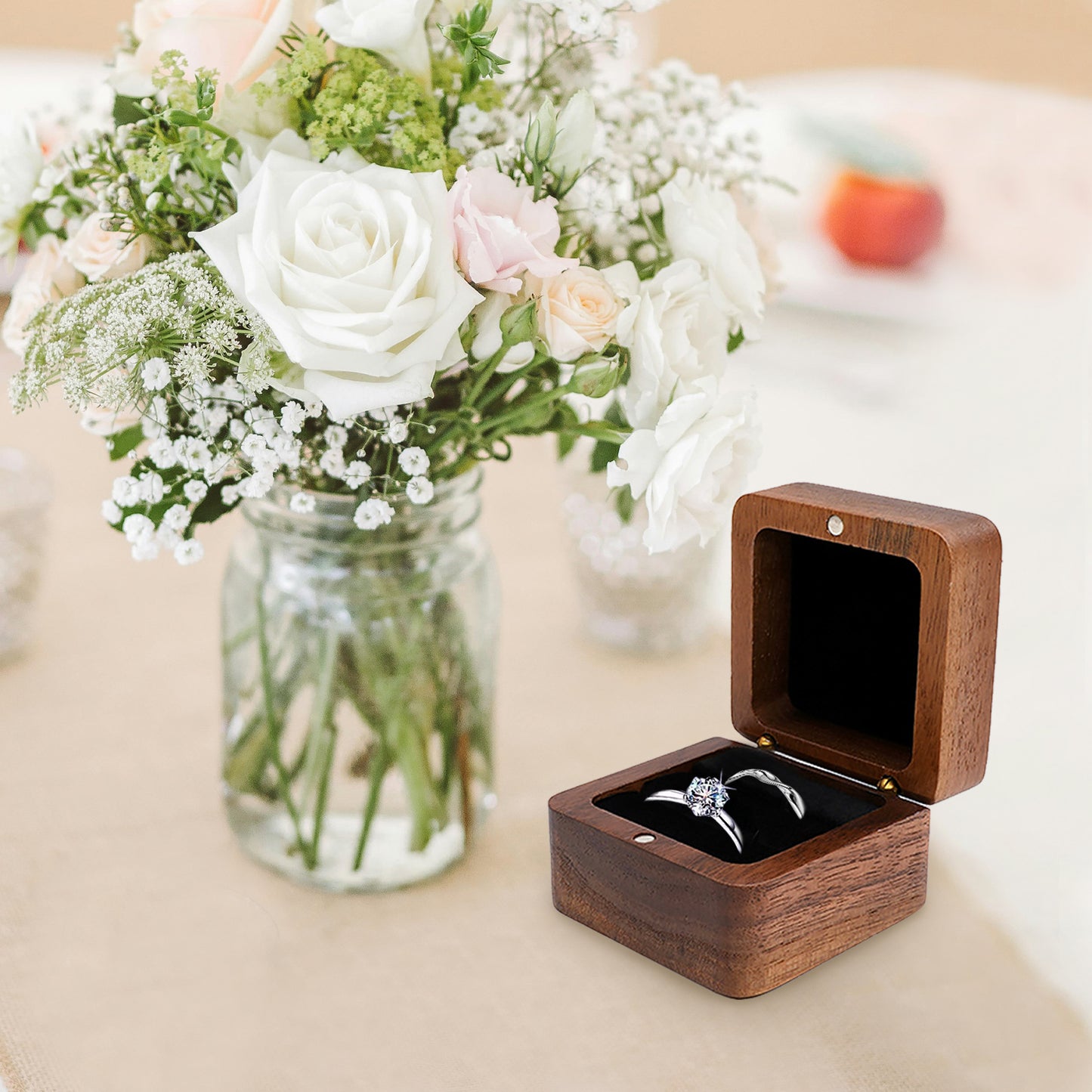 Square Walnut Ring Box