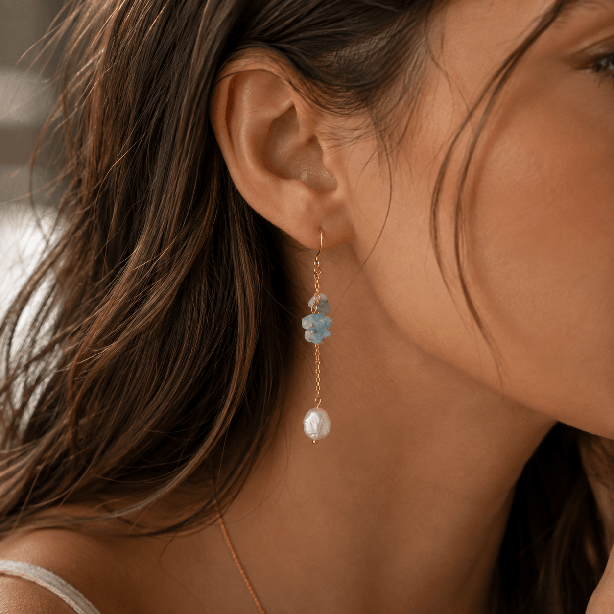 Aquamarine Pearl Earrings