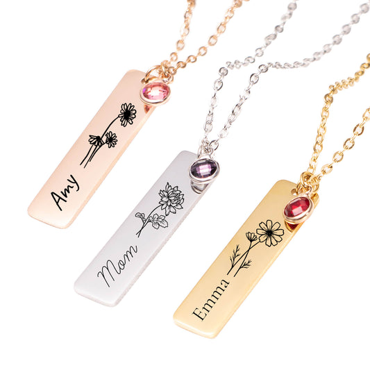 Birthflower Bar Name Necklace