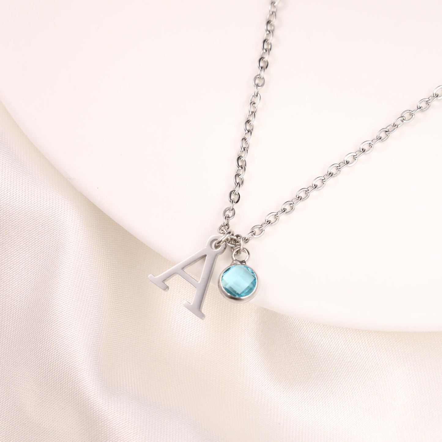 Birthstone Initial Name Necklace