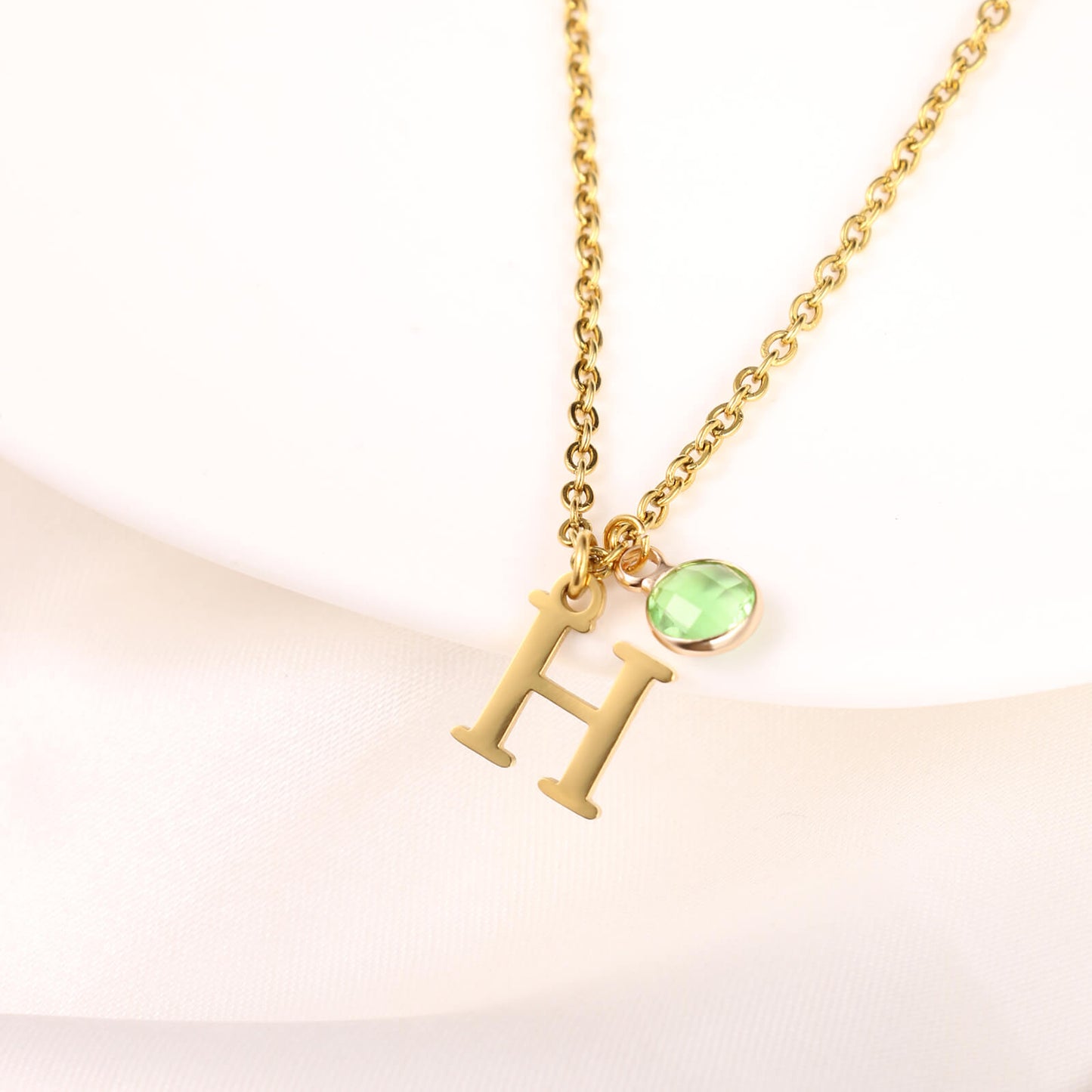 Birthstone Initial Name Necklace