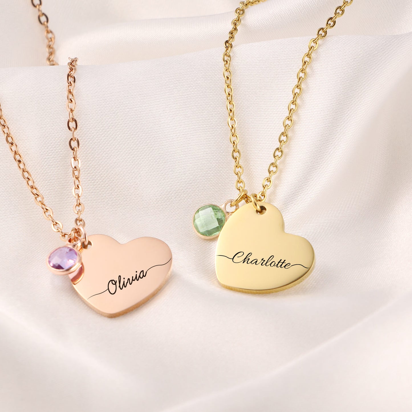 Birthstone Name Heart Necklace