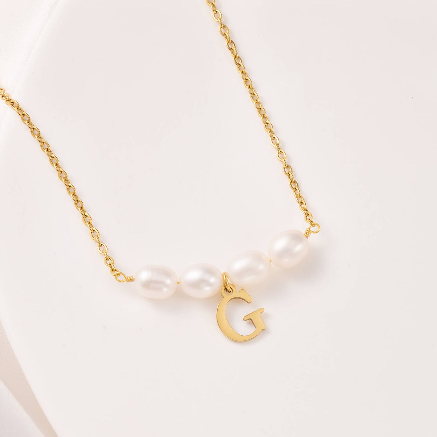 Gold Initial Pearl Necklace