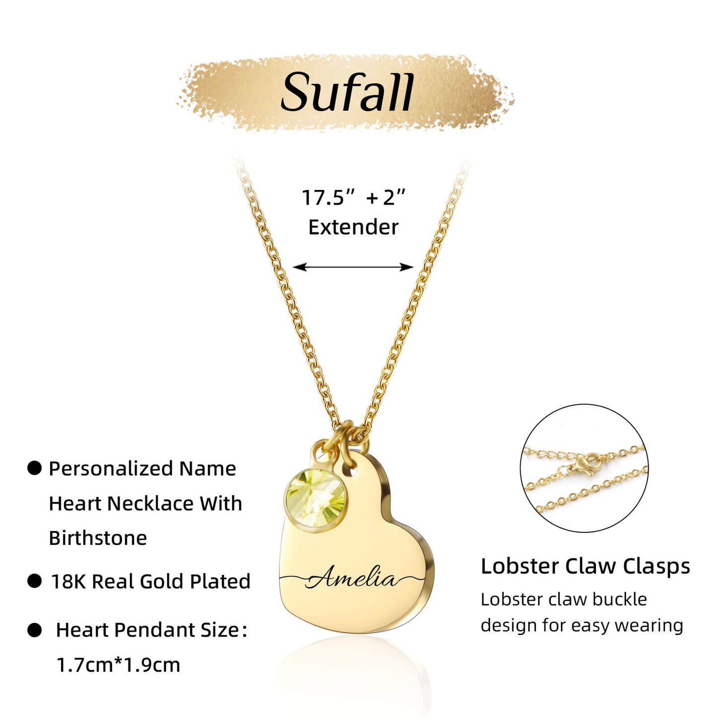 Birthstone Name Heart Necklace