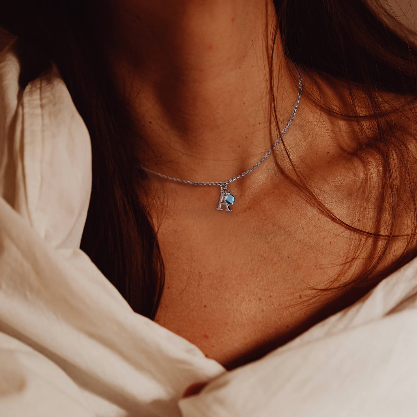 Birthstone Initial Name Necklace