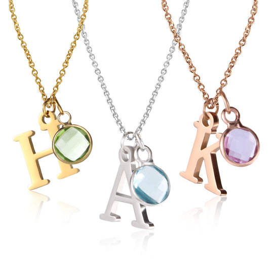 Birthstone Initial Name Necklace