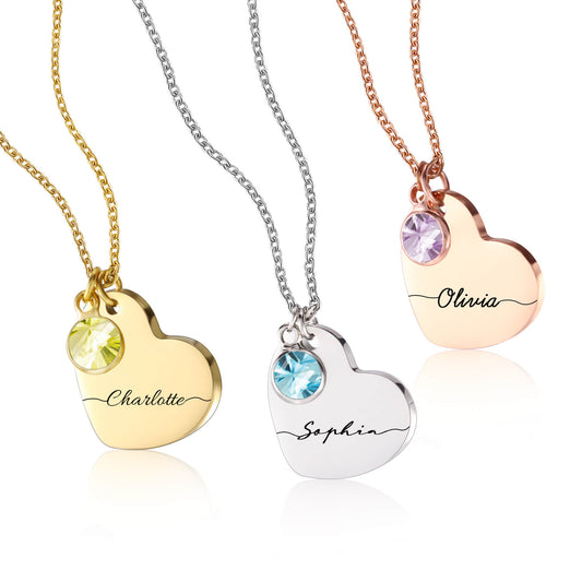 Birthstone Name Heart Necklace