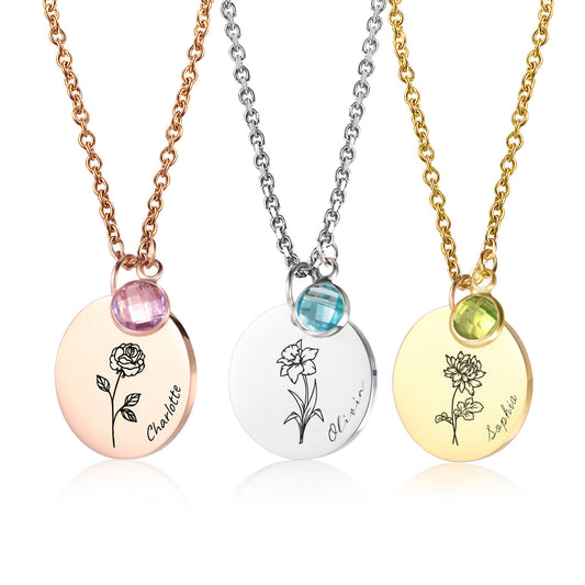 Birth Flower Name Necklace